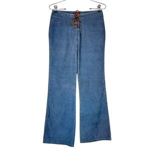 Vtg Y2K Mossimo Corduroy Pant Jrs Sz 3 Blue Lace Up‎ Boho Bootcut 90s Low Rise